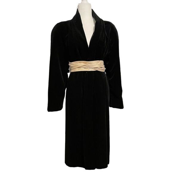 Vintage 80s Black Velvet Collections Overcoat Dress Coat Size Medium - Picture 2 of 8